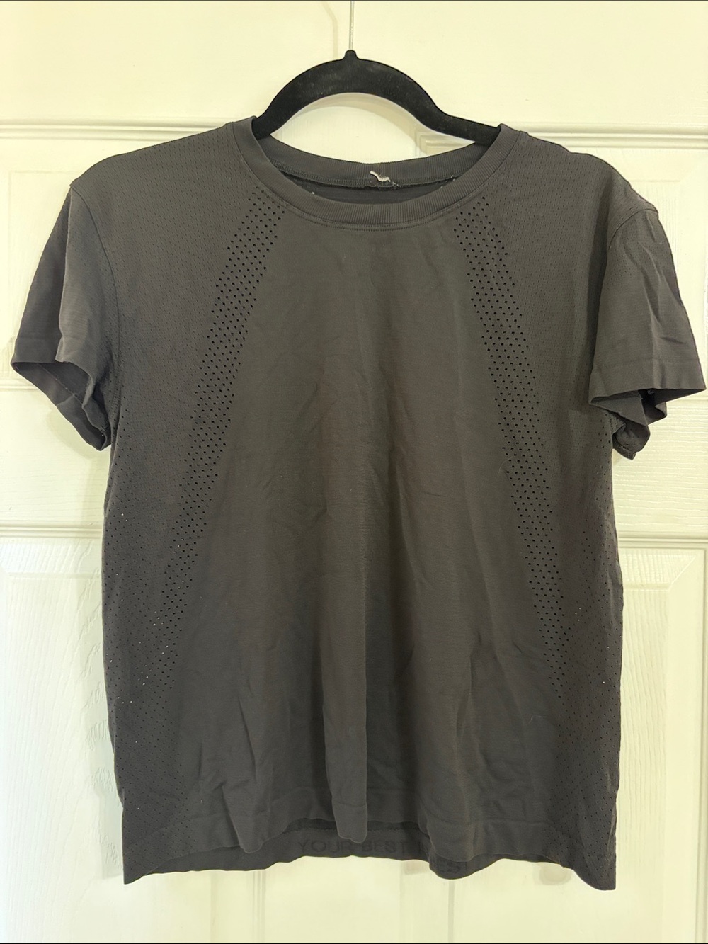lululemon Fast and Free Short-Sleeve Shirt Perforated Stripe – Black size 8